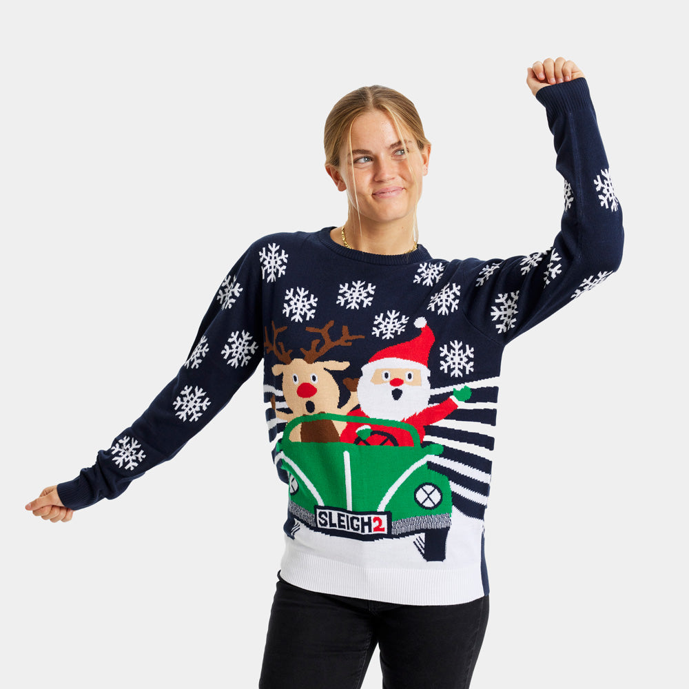 Maglione Natalizio Donna con Renna e Babbo Natale alla guida
