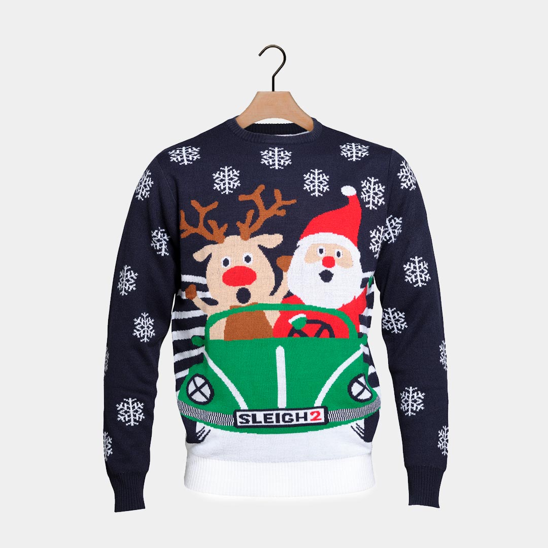Maglione Natalizio con Renna e Babbo Natale alla guida
