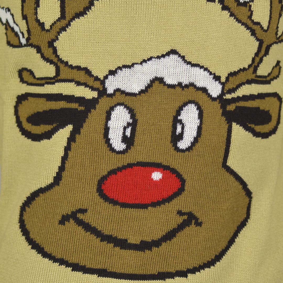 Maglione Natalizio con Renna Beige Sorridente
