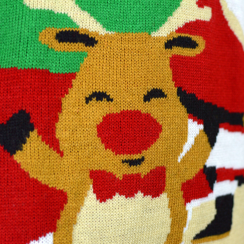 Maglione Natalizio Rosso con Babbo Natale e Renna che Salutanto
