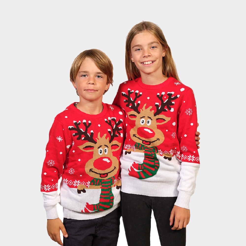 Maglione Natalizio con Renna con Sciarpa per Bambini 