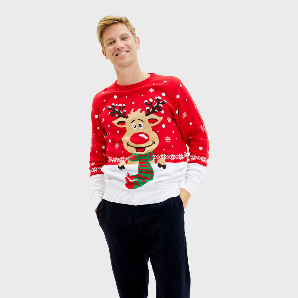 Maglione Natalizio con Renna con Sciarpa da Uomo 