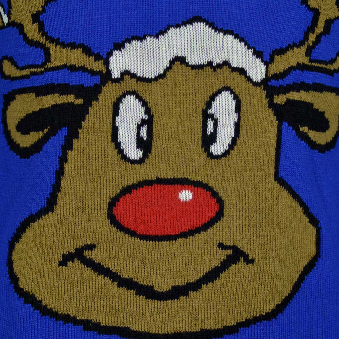 Maglione Natalizio con Renna Sorridente Blu 
