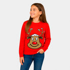Maglione Natalizio Renna Sorridente Rosso Bambina
