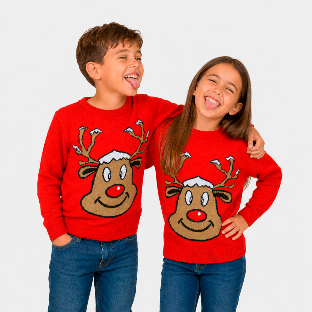 Maglione Natalizio Renna Sorridente Rosso Bambini

