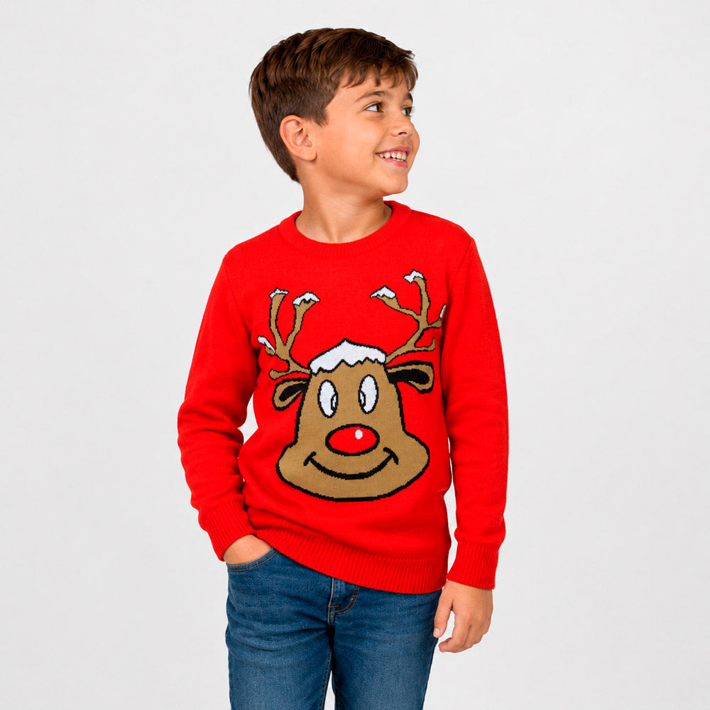 Maglione Natalizio Renna Sorridente Rosso Bambino
