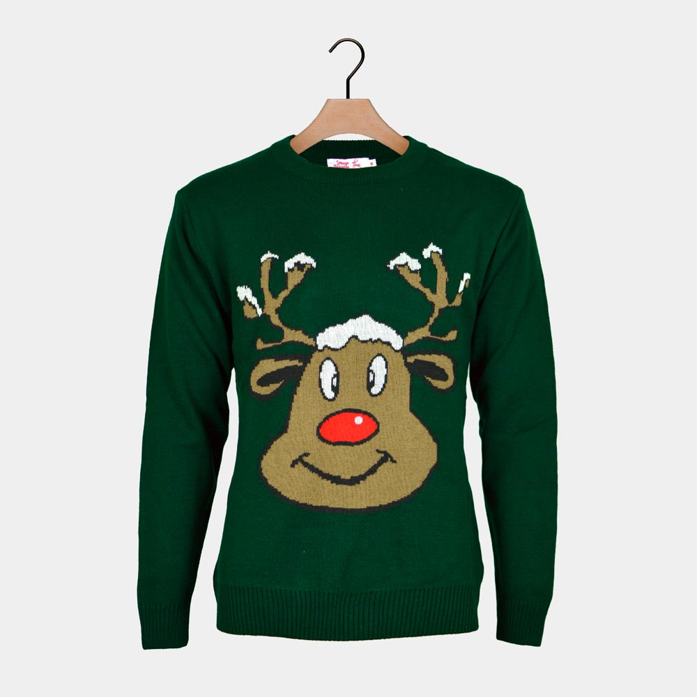 Maglione Natalizio Renna Sorridente Verde
