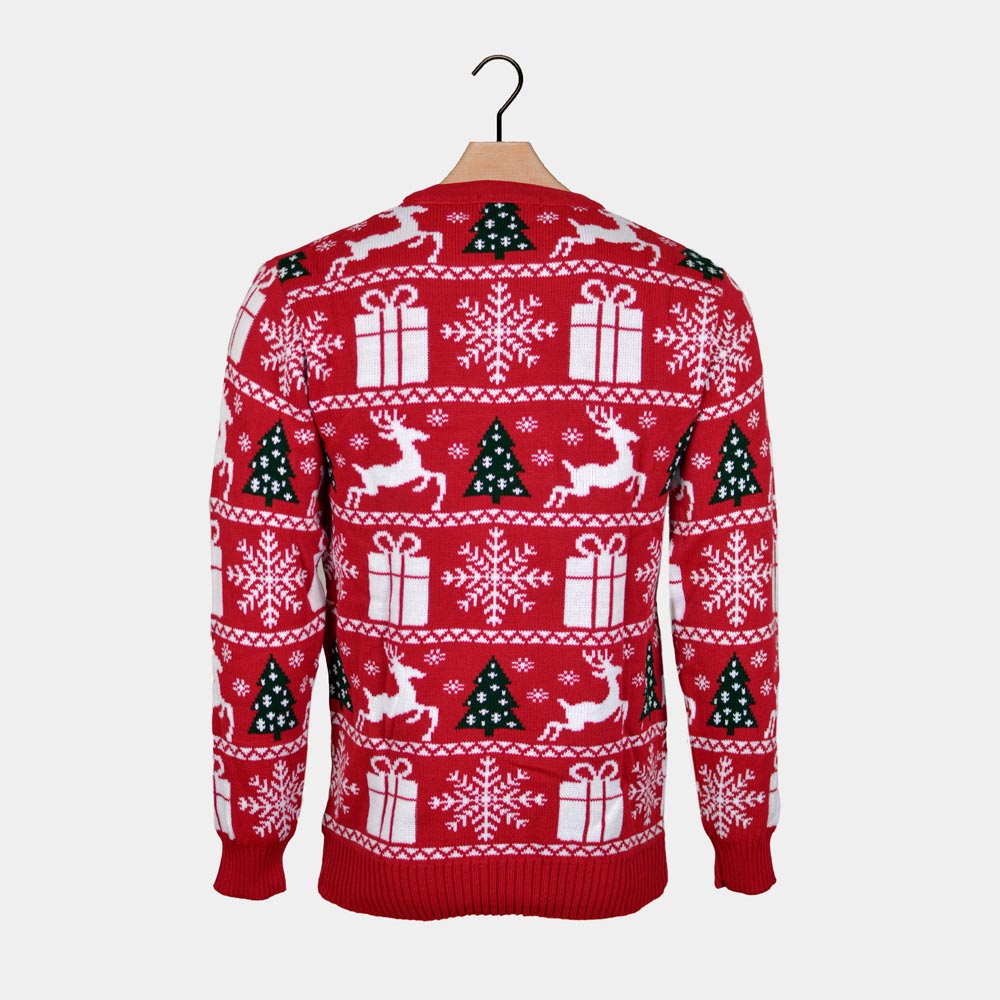 Maglione Natalizio Regali di Natale
Rosso con Renne, Alberi e 