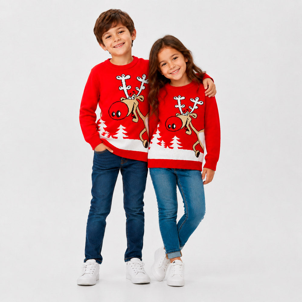 Maglione Natalizio Rosso con Renna e Birra Bambini
