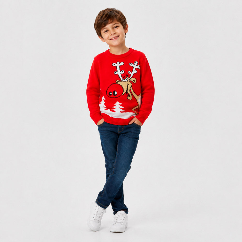 Maglione Natalizio Rosso con Renna e Birra Bambino