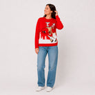 Maglione Natalizio Rosso con Renna e Birra Donna
