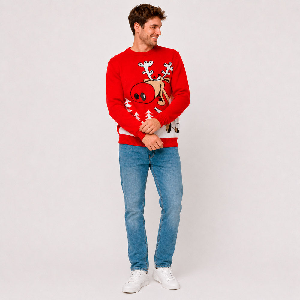 Maglione Natalizio Rosso con Renna e Birra Uomo
