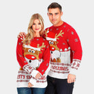 Maglione Natalizio Donna e Uomo Rosso con Renna Rudolph
