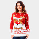 Maglione Natalizio Donna Rosso con Renna Rudolph
