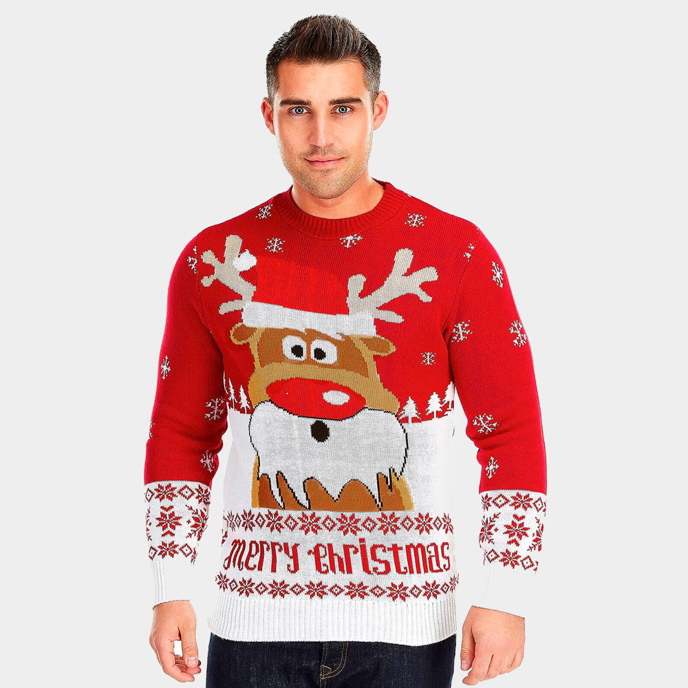 Maglione Natalizio Rosso con Renna Rudolph Donna
