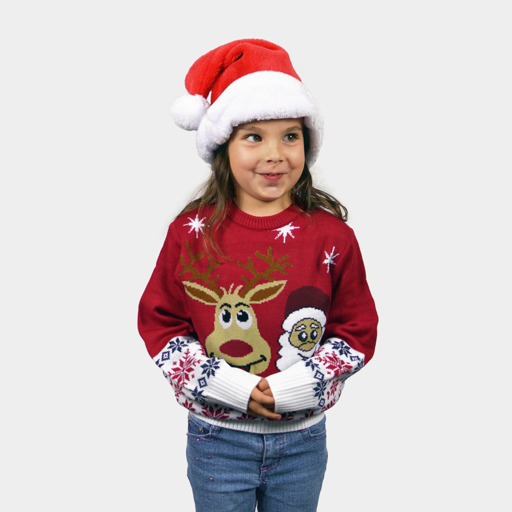 Maglione Natalizio Uomo Bambini Babbo Natale Renna Rudolph Sorridentes
