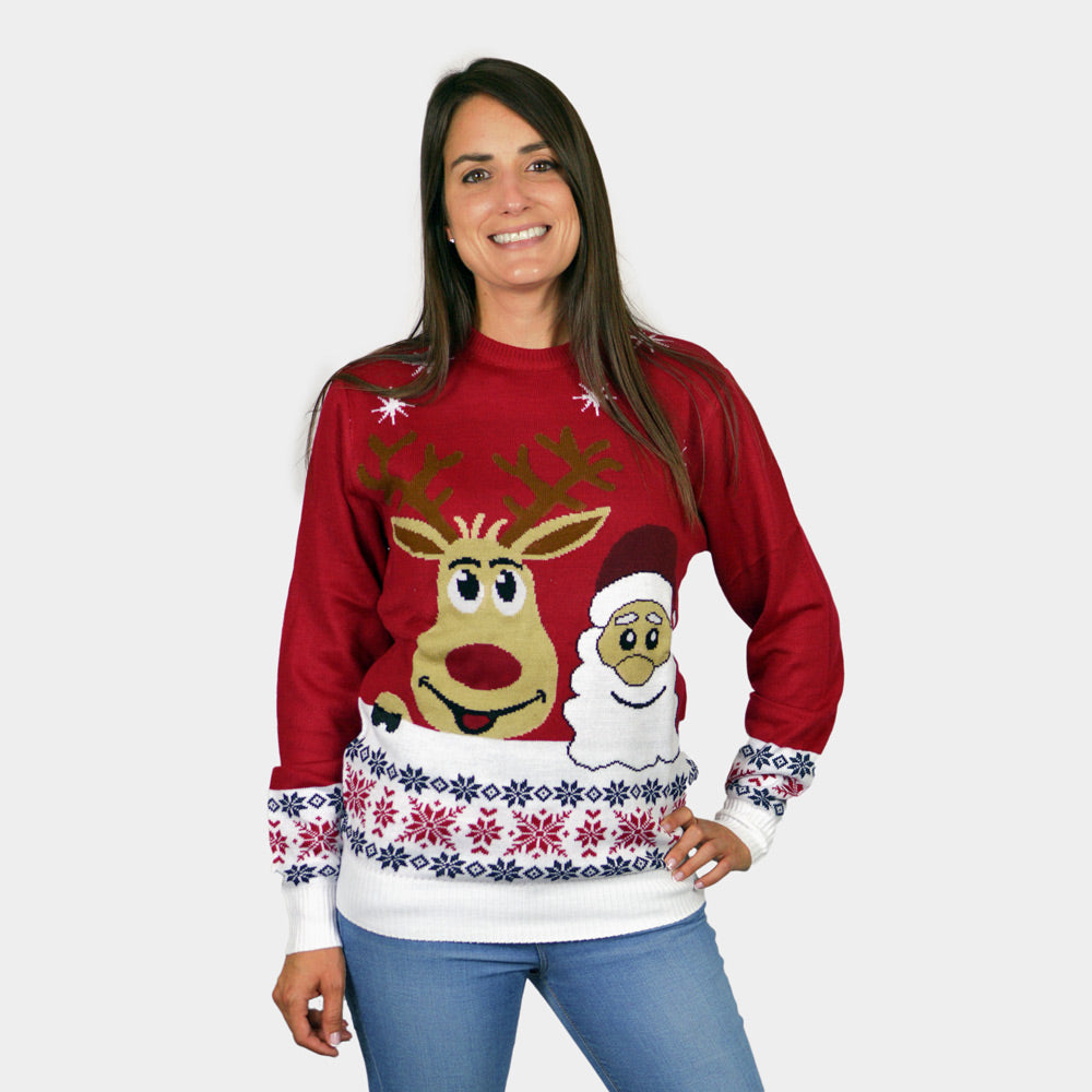 Maglione Natalizio Uomo Donna Babbo Natale Renna Rudolph Sorridentes

