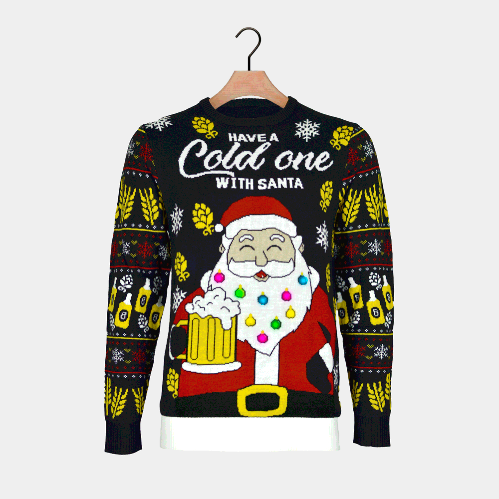 Maglione Natalizio Birra Uomo con Luci LED Babbo Natale 