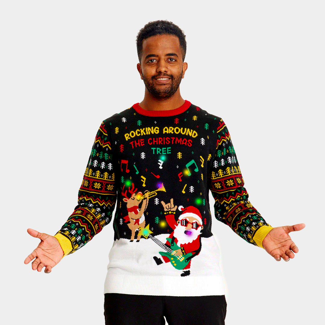Maglione Natalizio di Coppia Uomo con Luci LED Babbo Natale Rocker