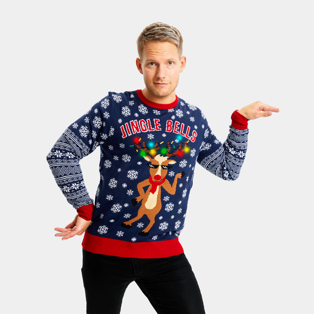 Maglione Natalizio Uomo di Coppia con Luci LED Jingle Bells