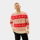 Maglione Natalizio da Uomo in Cotone Biologico con Cuori Rossi e Beige