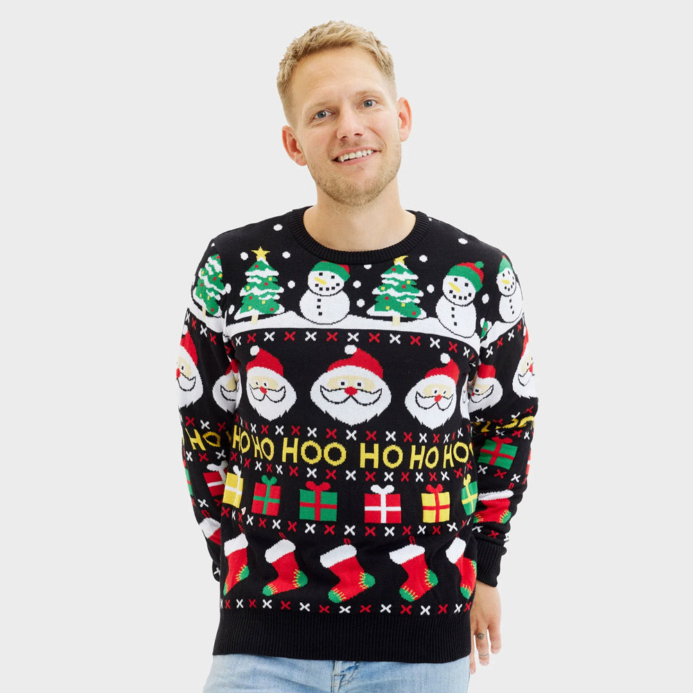 Maglione Natalizio Uomo Cotone Biologico Babbo Natale Regali Pupazzi Neve
