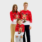 Maglione Natalizio Uomo Famiglia Cotone Biologico con Renna con Sciarpa
