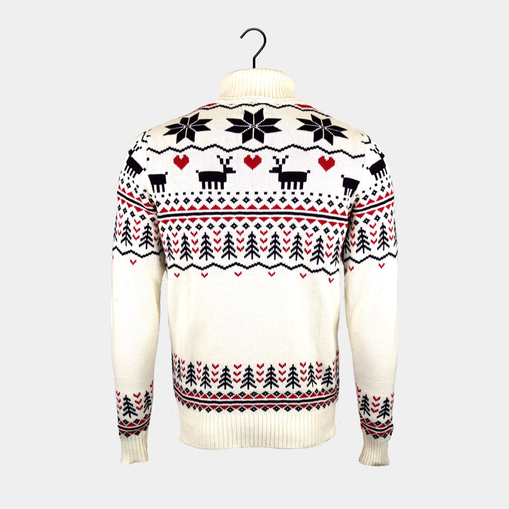 Maglione Natalizio Uomo Cotone Collo Alto Elegante Beige Biologico 
