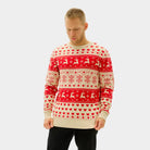 Maglione Natalizio Uomo Cotone Biologico con Cuori Rossi e Beige