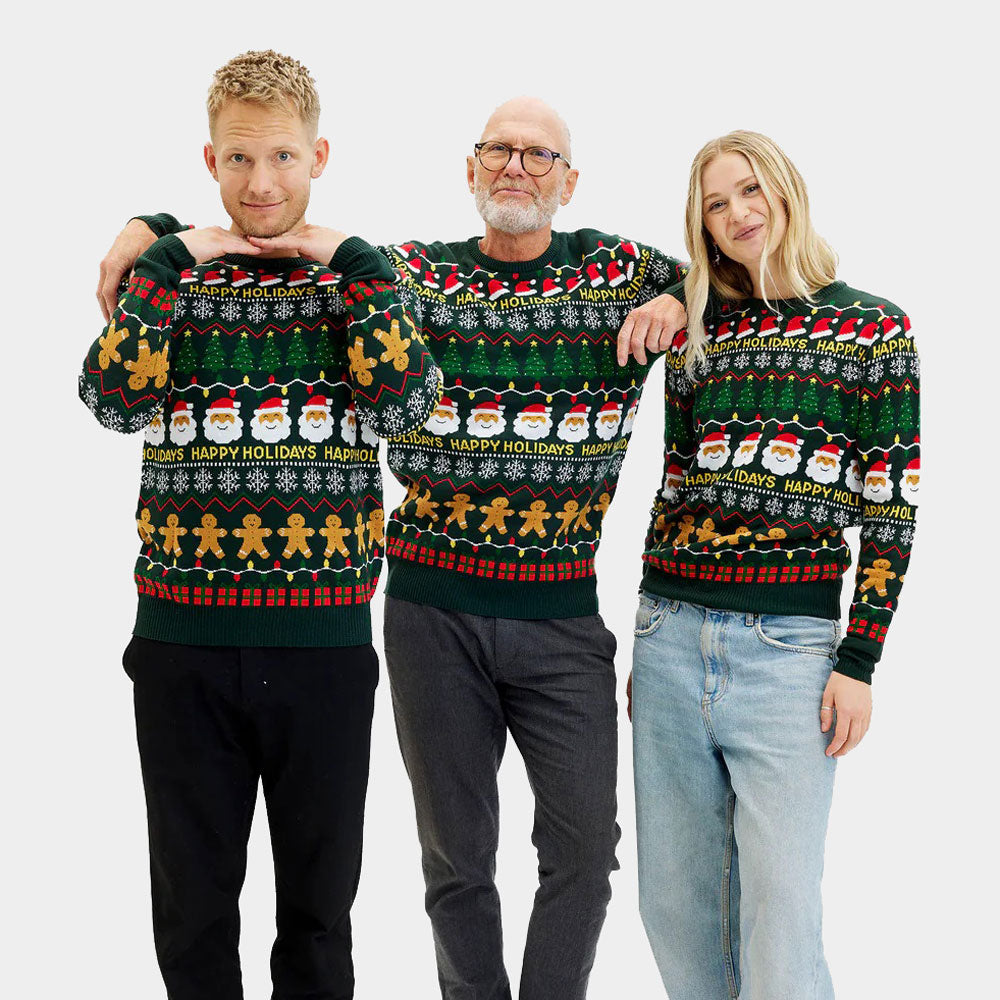 Maglione Natalizio da Uomo Donna Verde Happy Holidays