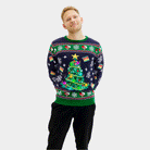 Maglione Natalizio da Uomo Luci LED Blu con Albero di Natale
