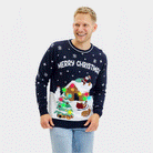 Maglione Natalizio da Uomo con Luci LED Blu Merry Christmas
