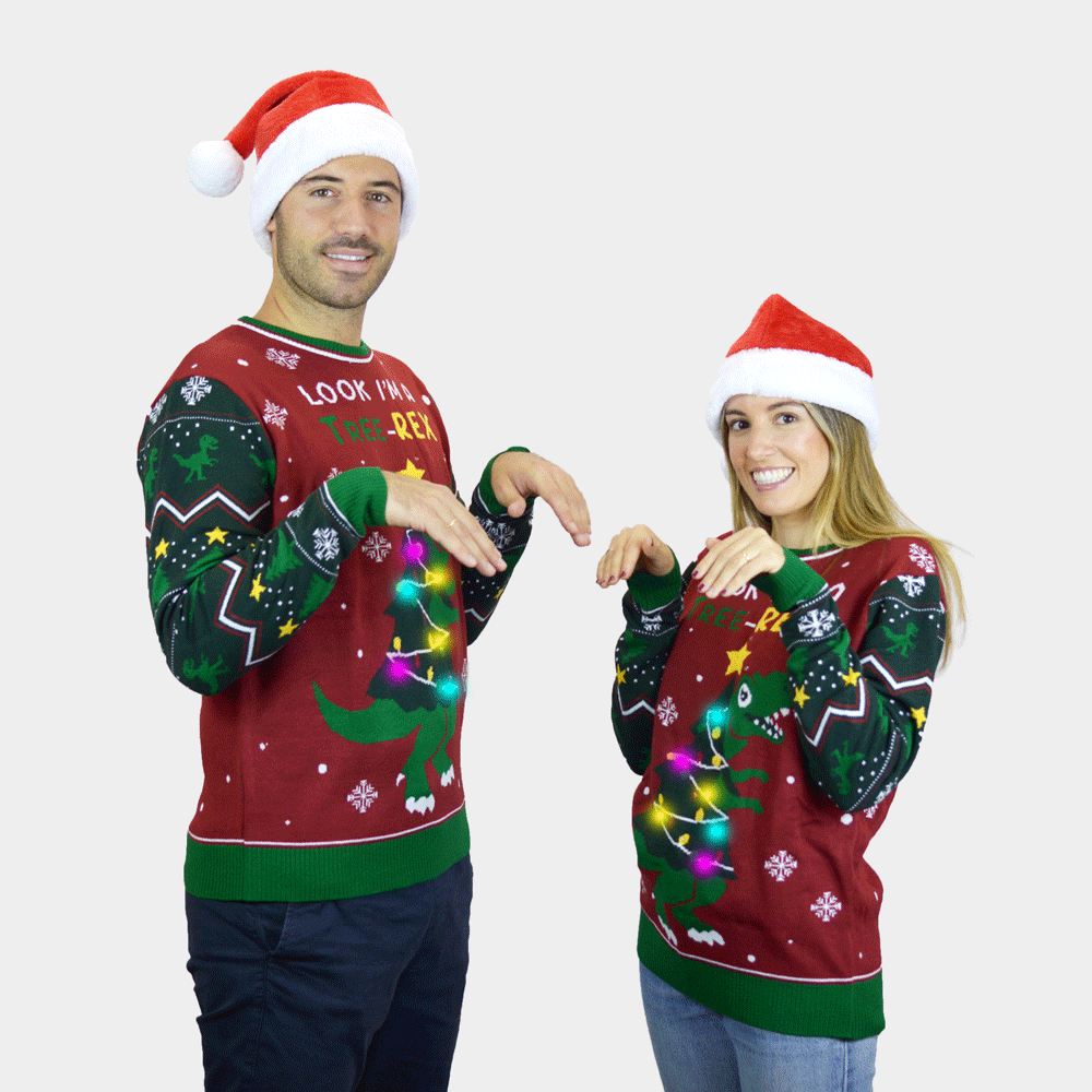 Maglione Natalizio da Uomo con Luci LED Christmas Tree-Rex Donna