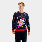 Maglione Natalizio Uomo Luci LED Uomo Blu Ginger Cookie