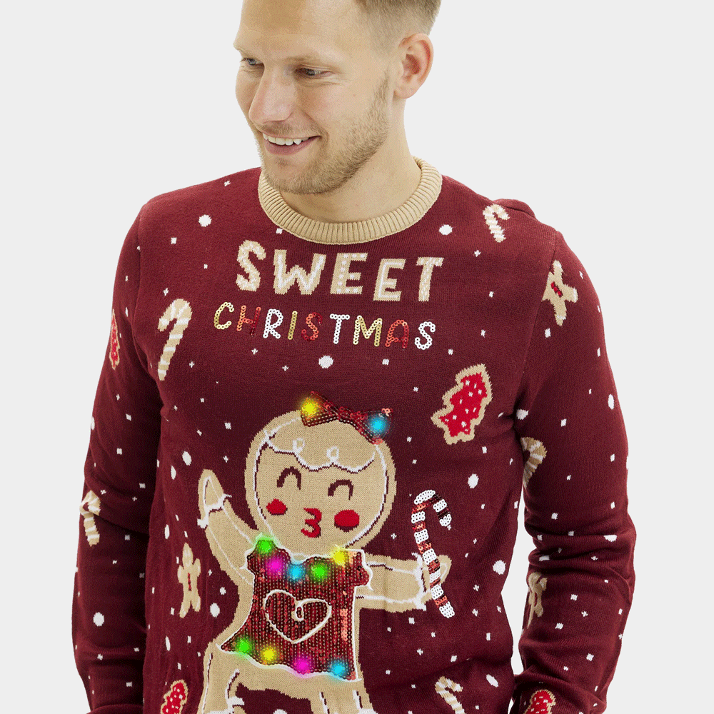 Maglione Natalizio Uomo Luci LED Rosso Ginger Cookie