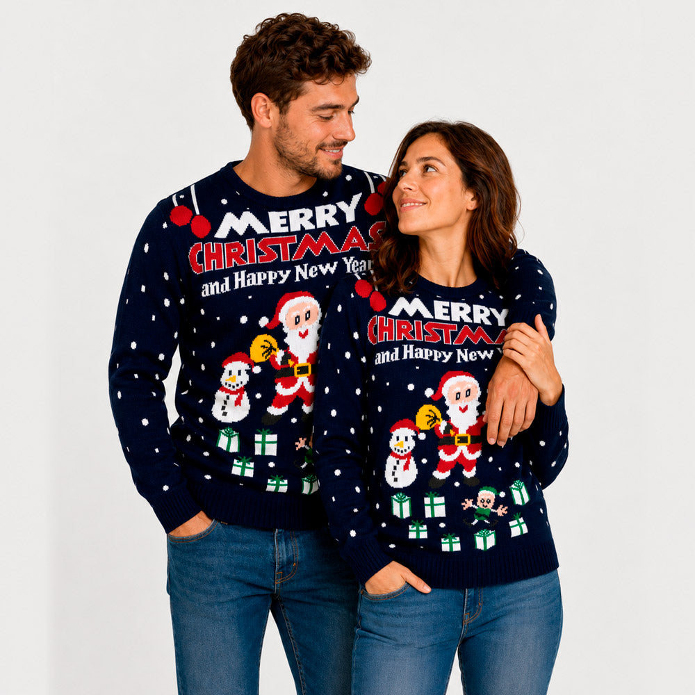 Maglione Natalizio da Uomo Merry Christmas and Happy New Year Coppia

