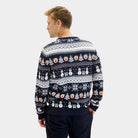 Maglione Natalizio Uomo Blu Pupazzi di Neve e Motivi Natalizi
