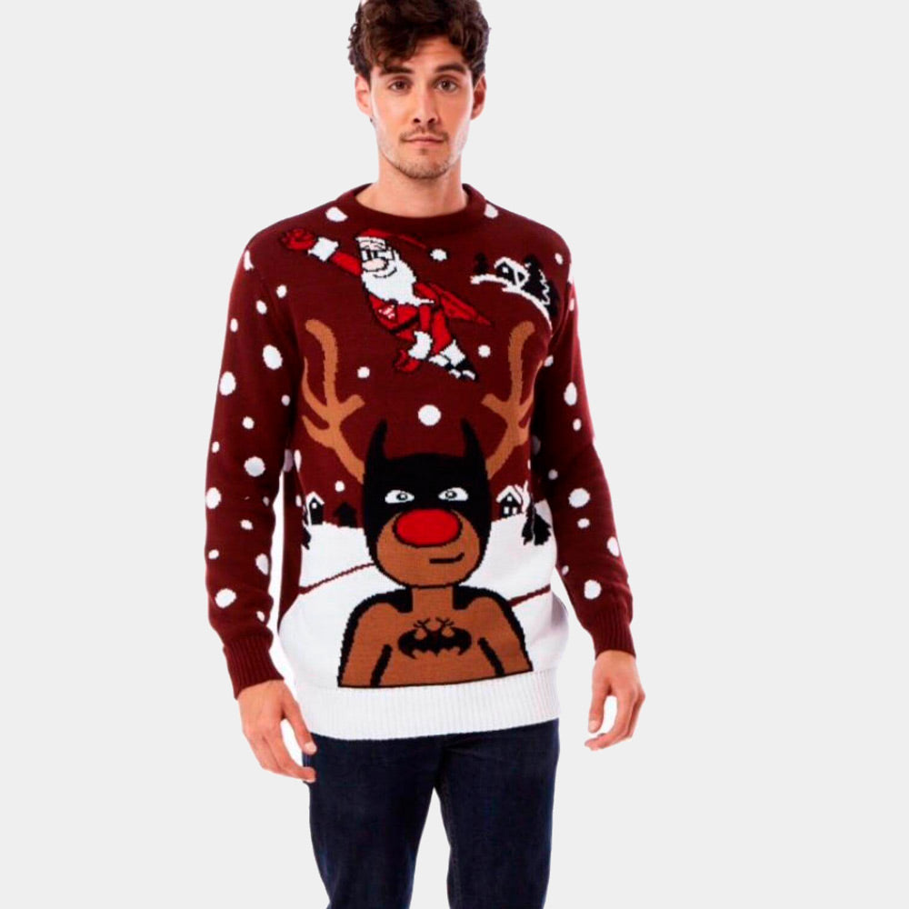 Maglione Natalizio da Uomo Renna Batman Babbo Natale Superman