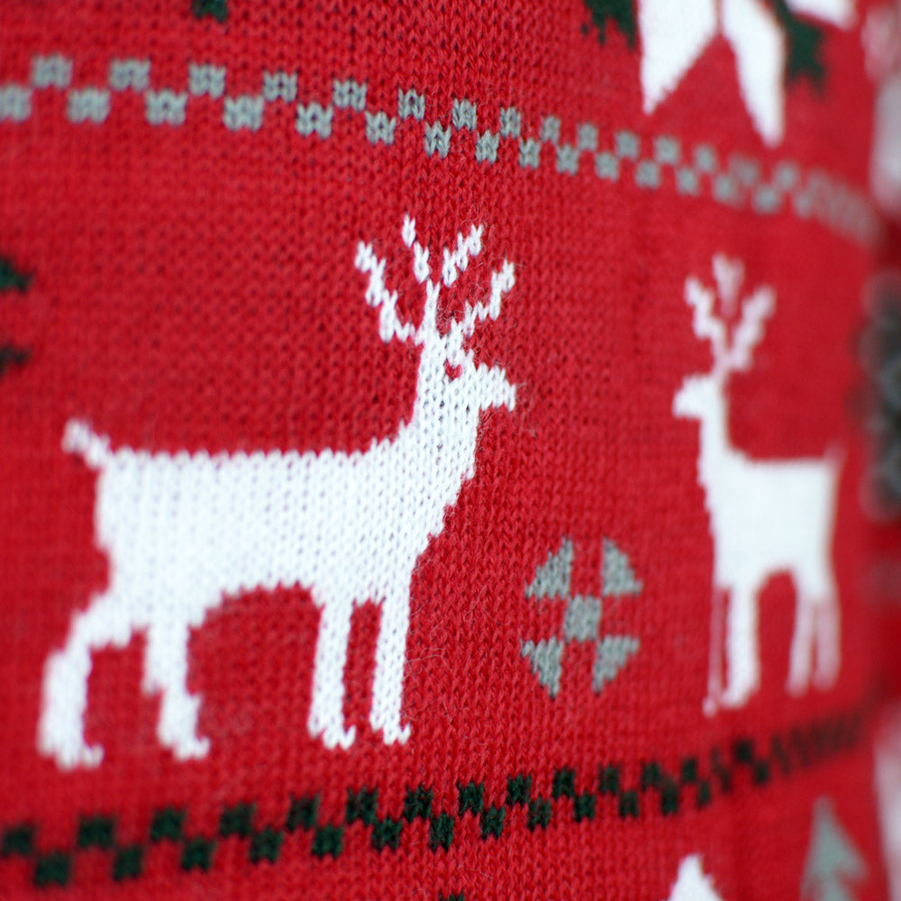 Renne, Alberi e Stelle Polari Maglione Natalizio da Uomo Rosso 