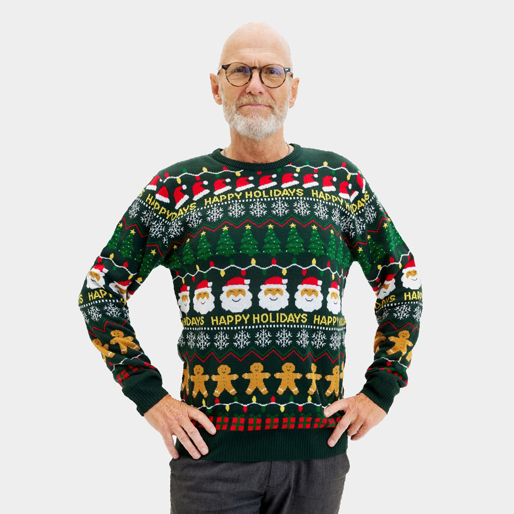 Maglione Natalizio da Uomo Verde Happy Holidays
