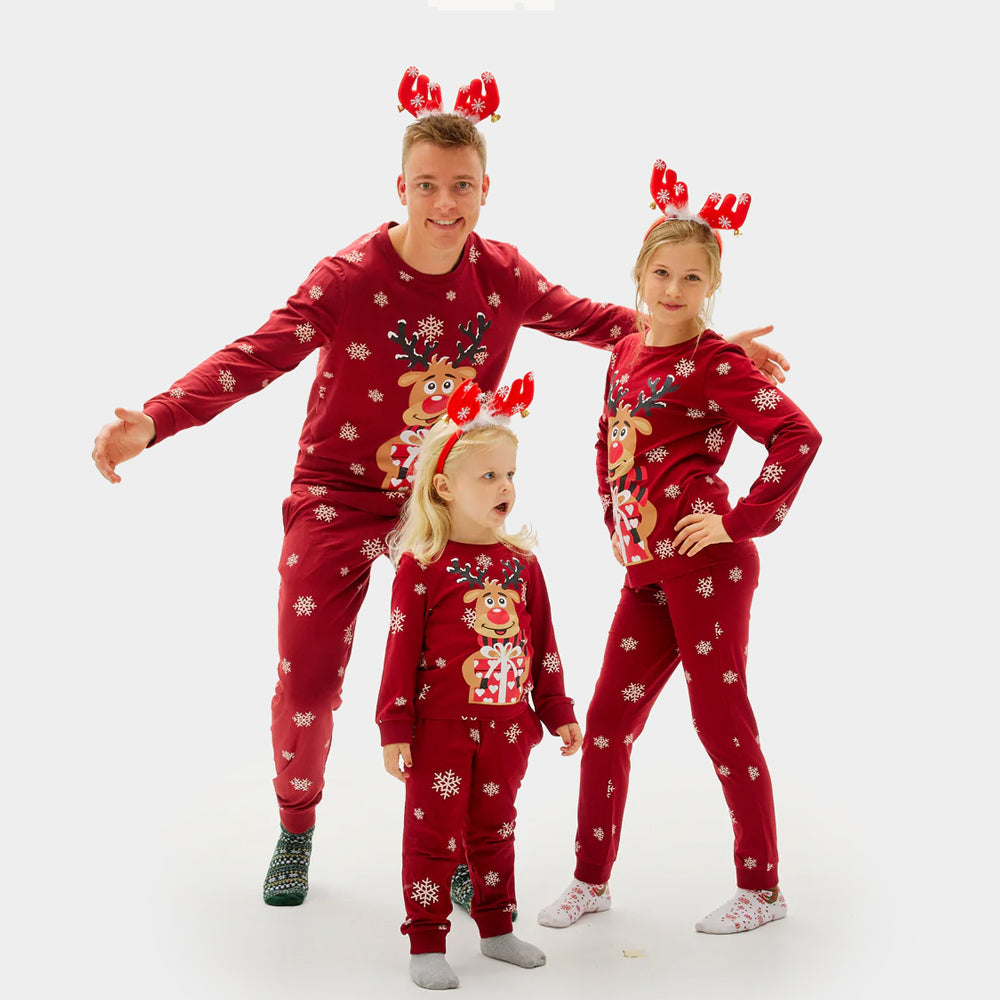 Pigiama Natalizio Famiglia Renna Rudolph Rosso 