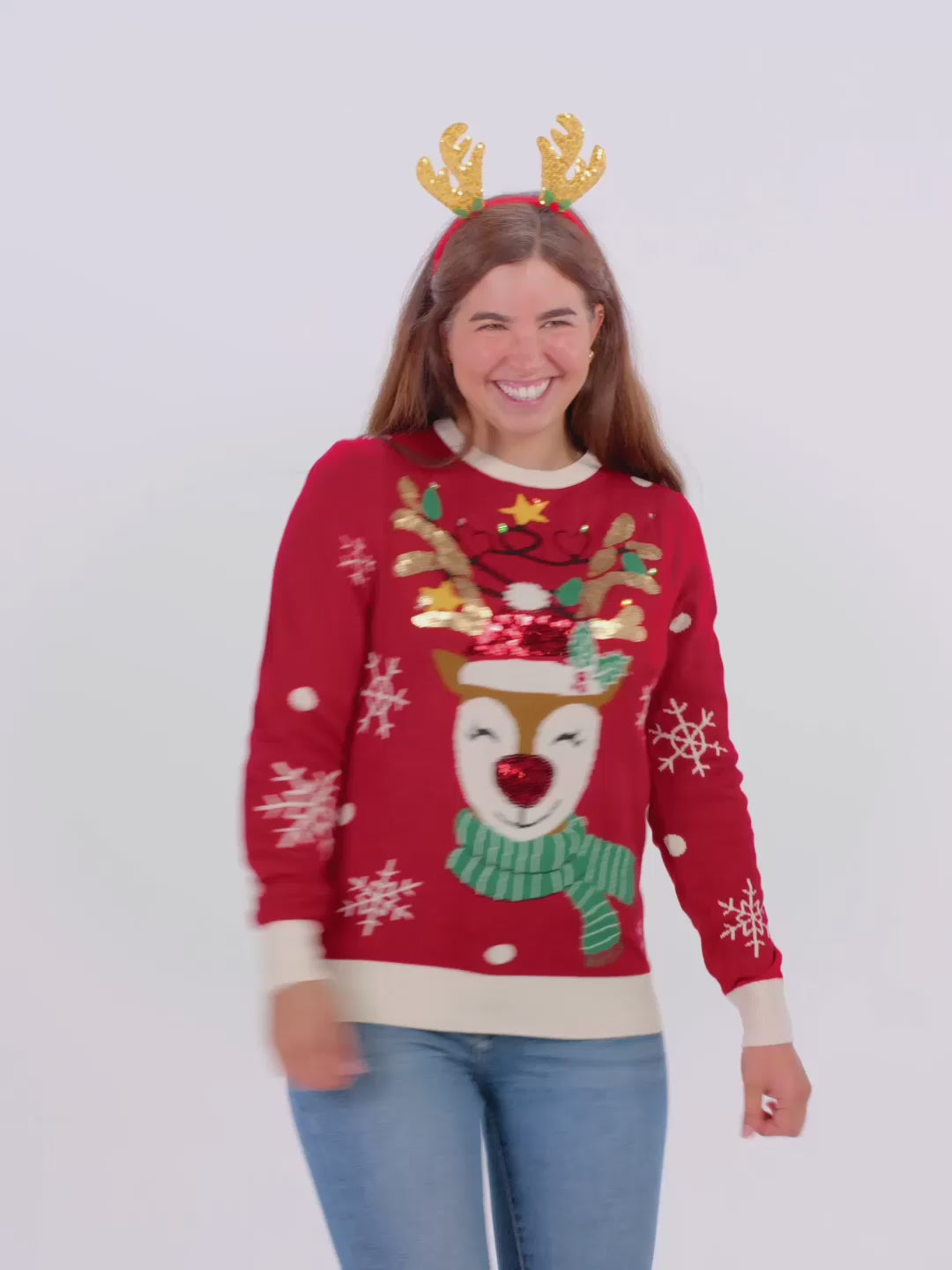 Maglione Natalizio da Donna e Uomo  Luci LED Renna Brillante Paillettes
