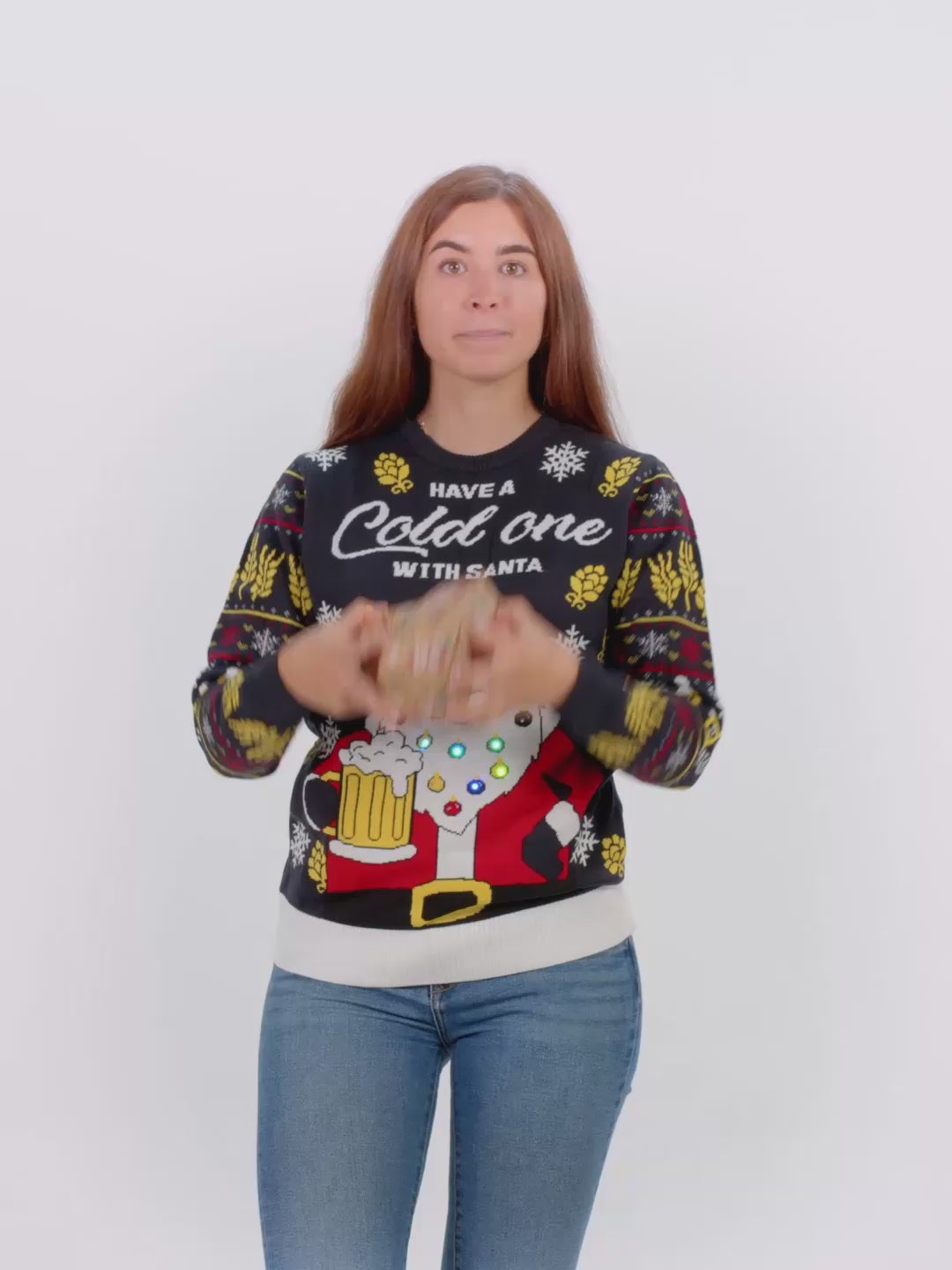 Maglione Natalizio da Uomo Donna con Luci LED Babbo Natale con Birra