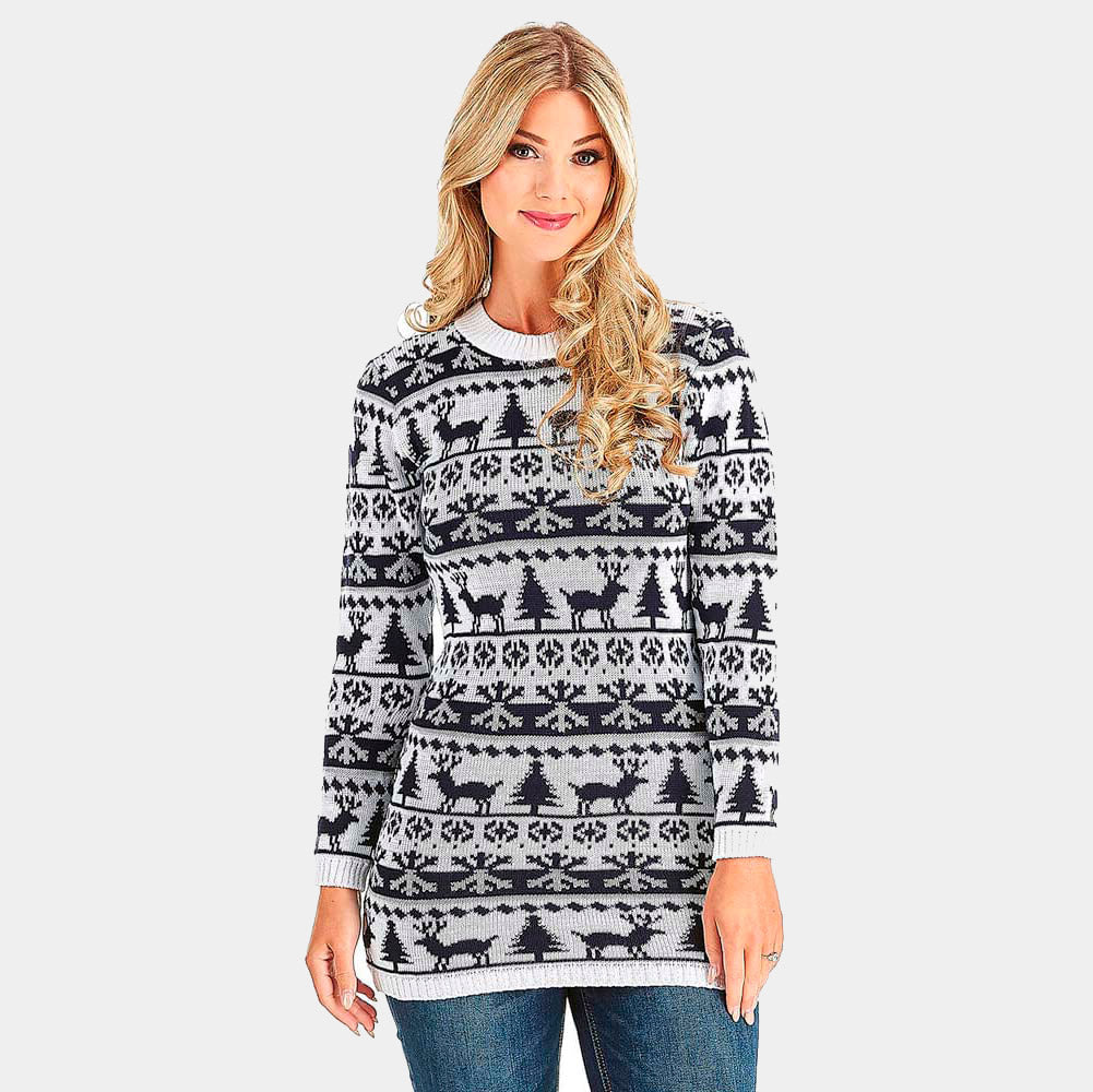 Vestito Natalizio da Donna con Renne, Alberi e Neve
